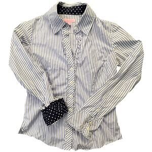 Lilly Pulitzer Shirt Womens 6 Blue White Stripe Ruffle Button Up Cotton Top